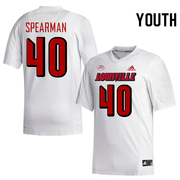 Youth #40 Jaiden Spearman Louisville Cardinals College Football Jerseys Stitched-White